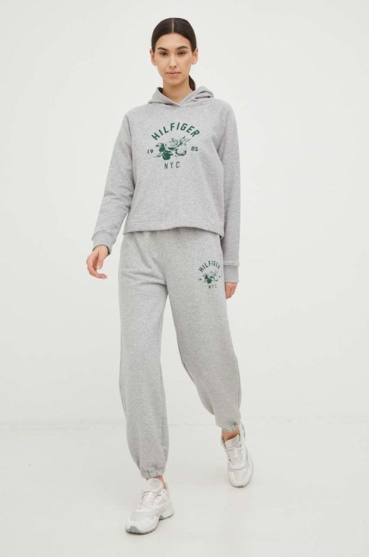 Кофта Tommy Hilfiger жіноча колір сірий з капюшоном з принтом (2837136) фото 2