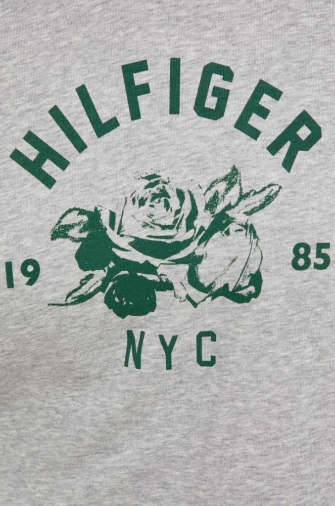 Кофта Tommy Hilfiger жіноча колір сірий з капюшоном з принтом (2837136) фото 5