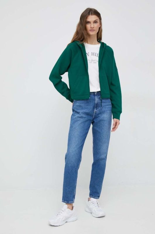 Кофта Tommy Hilfiger жіноча колір зелений з капюшоном однотонна (2826955) фото 2