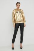 Кофта BOSS жіноча колір золотий з капюшоном з аплікацією