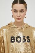 Кофта BOSS жіноча колір золотий з капюшоном з аплікацією