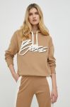 Кофта BOSS жіноча колір бежевий з капюшоном з аплікацією