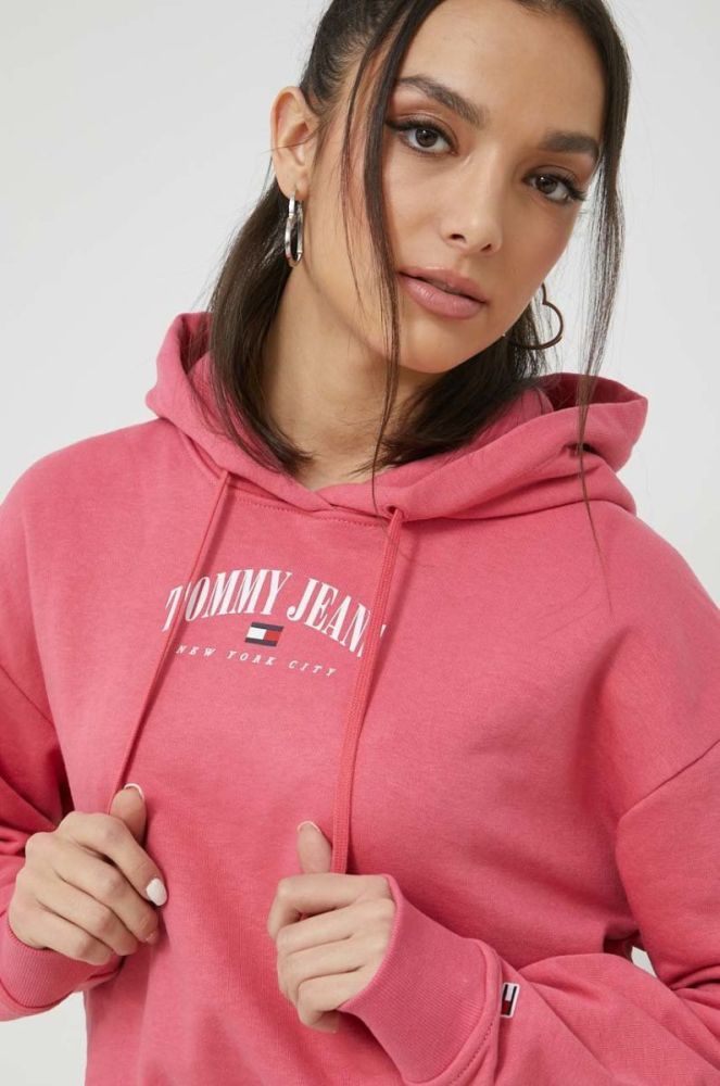 Кофта Tommy Jeans жіноча колір рожевий з капюшоном з принтом (2870076) фото 4