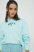 Кофта Tommy Jeans жіноча колір бірюзовий з капюшоном з принтом