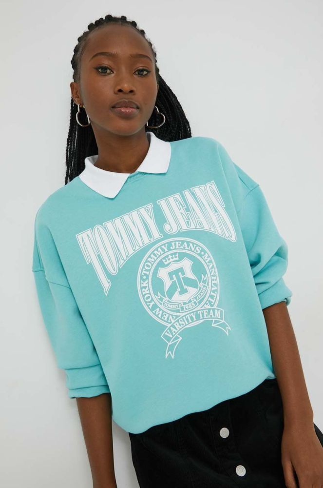 Кофта Tommy Jeans жіноча колір бірюзовий з принтом (2870092)