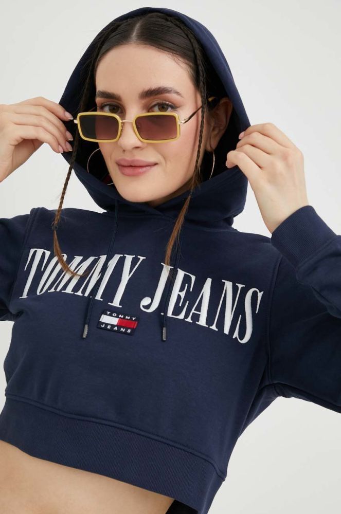 Кофта Tommy Jeans жіноча колір синій з капюшоном з аплікацією (2856209)