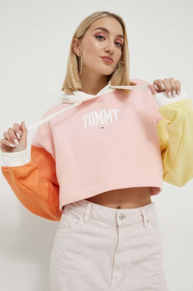 Кофта Tommy Jeans жіноча колір рожевий з капюшоном візерунок (2914510)