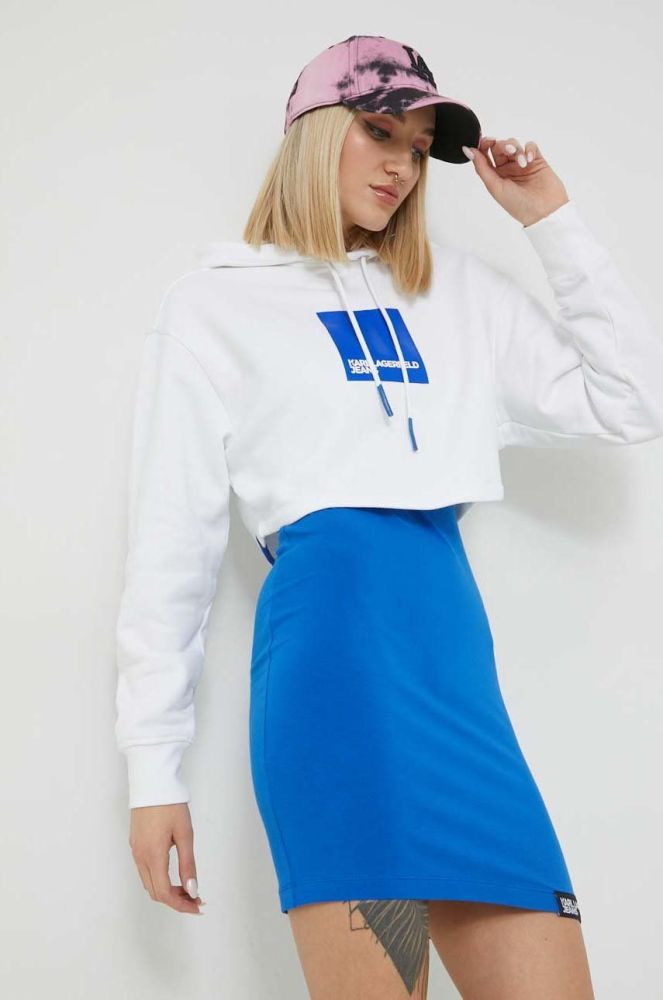 Кофта Karl Lagerfeld Jeans жіноча колір білий з капюшоном з принтом