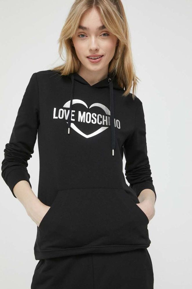 Кофта Love Moschino жіноча колір чорний з капюшоном з принтом