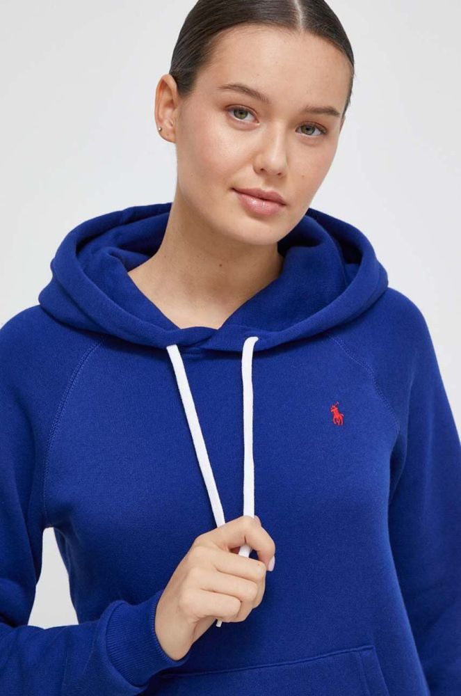 Кофта Polo Ralph Lauren жіноча з капюшоном однотонна колір блакитний (3628793)