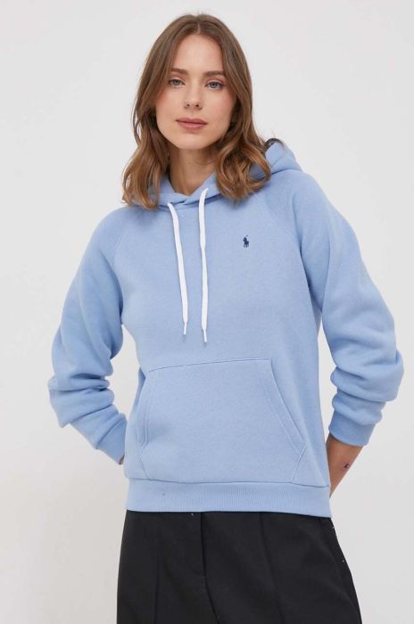 Кофта Polo Ralph Lauren жіноча з капюшоном однотонна колір блакитний (3648648)