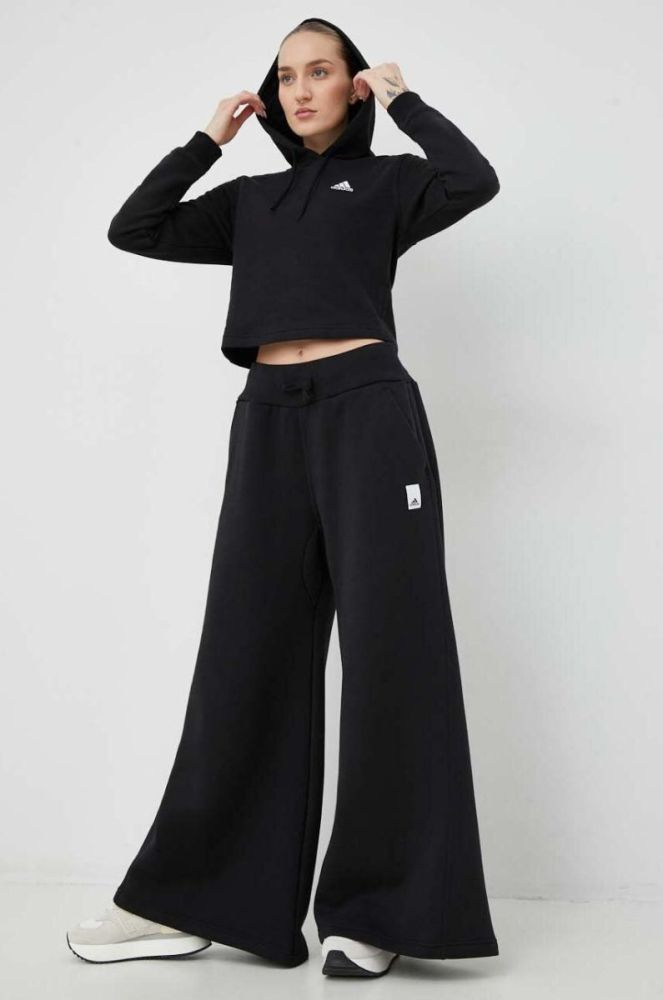 Кофта adidas Жіноча колір чорний з капюшоном візерунок фото 2