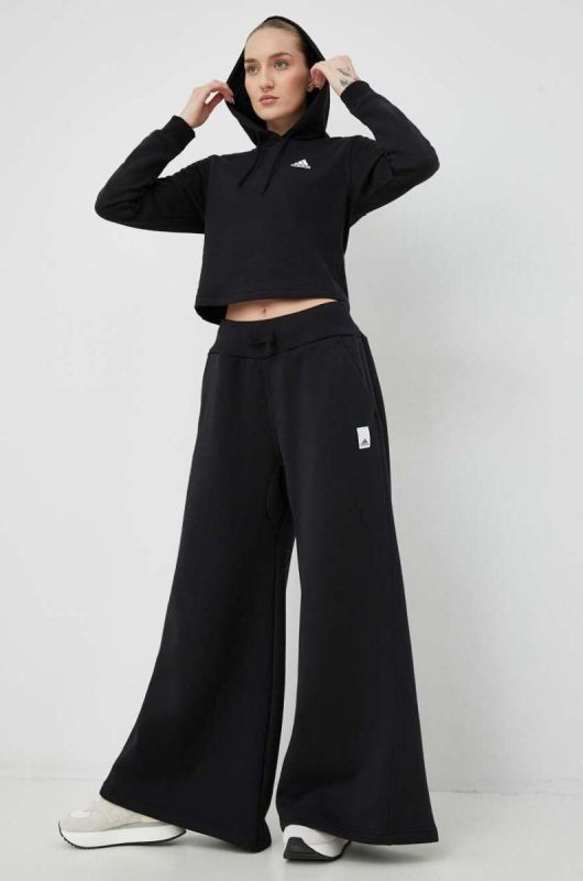 Кофта adidas Жіноча колір чорний з капюшоном візерунок фото 2