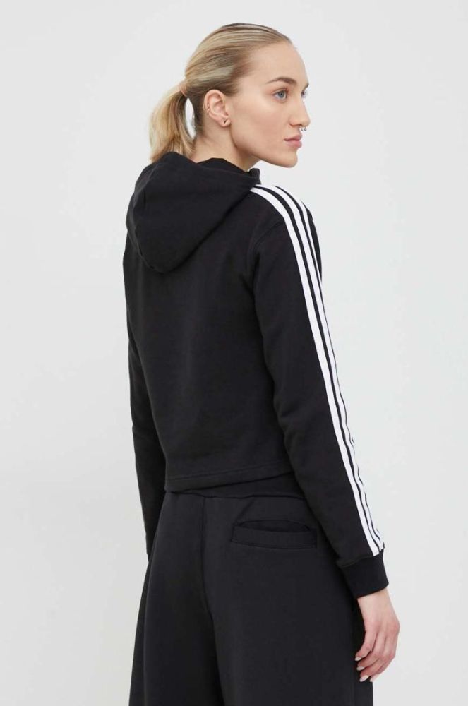 Кофта adidas Жіноча колір чорний з капюшоном візерунок фото 3