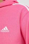 Бавовняна кофта adidas жіноча колір рожевий з капюшоном з аплікацією (2908773)