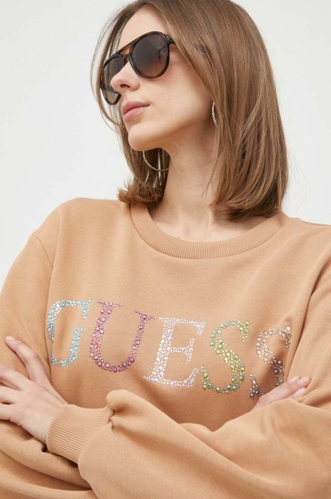 Кофта Guess жіноча колір коричневий з аплікацією (3030477)