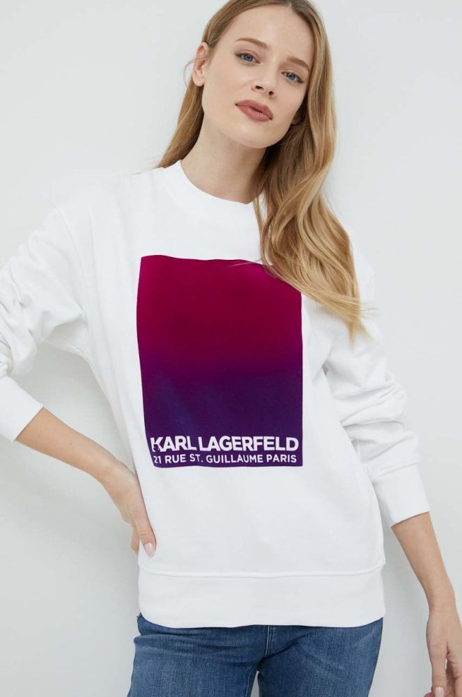 Бавовняна кофта Karl Lagerfeld жіноча колір білий з аплікацією (2923344)