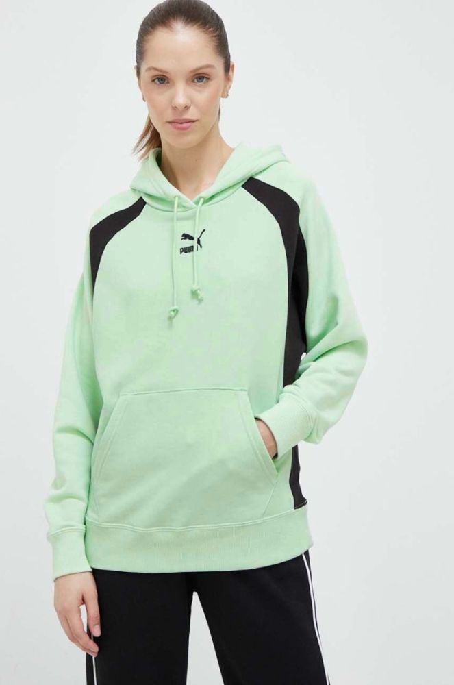 Кофта Puma жіноча колір зелений з капюшоном візерунок фото 2