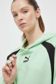 Кофта Puma жіноча колір зелений з капюшоном візерунок