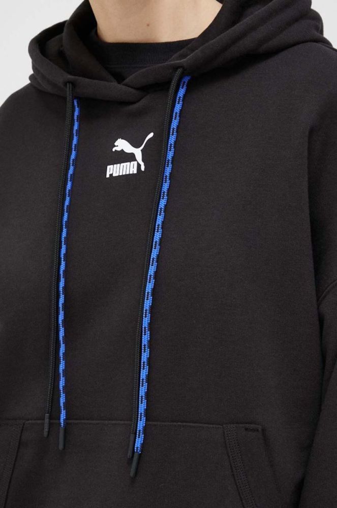 Бавовняна кофта Puma жіноча колір чорний з капюшоном з принтом фото 6