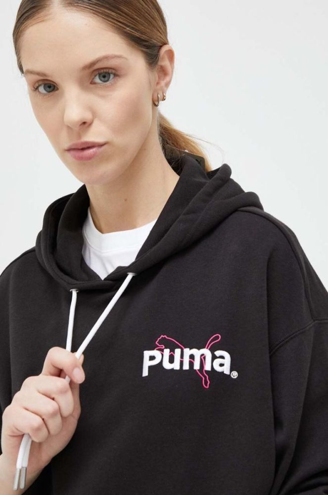Кофта Puma жіноча колір чорний з капюшоном з принтом (3090190) фото 4