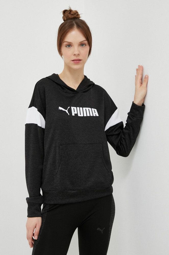Тренувальна кофта Puma Fit Tech колір чорний з капюшоном візерунок