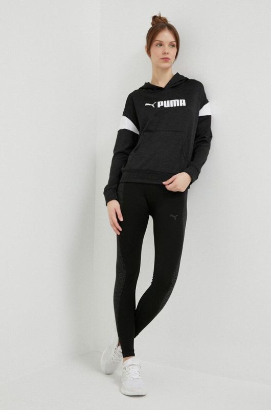 Тренувальна кофта Puma Fit Tech колір чорний з капюшоном візерунок фото 2