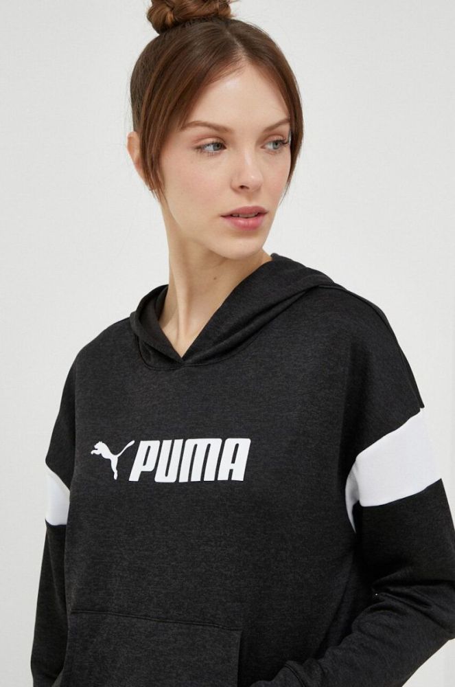 Тренувальна кофта Puma Fit Tech колір чорний з капюшоном візерунок фото 4