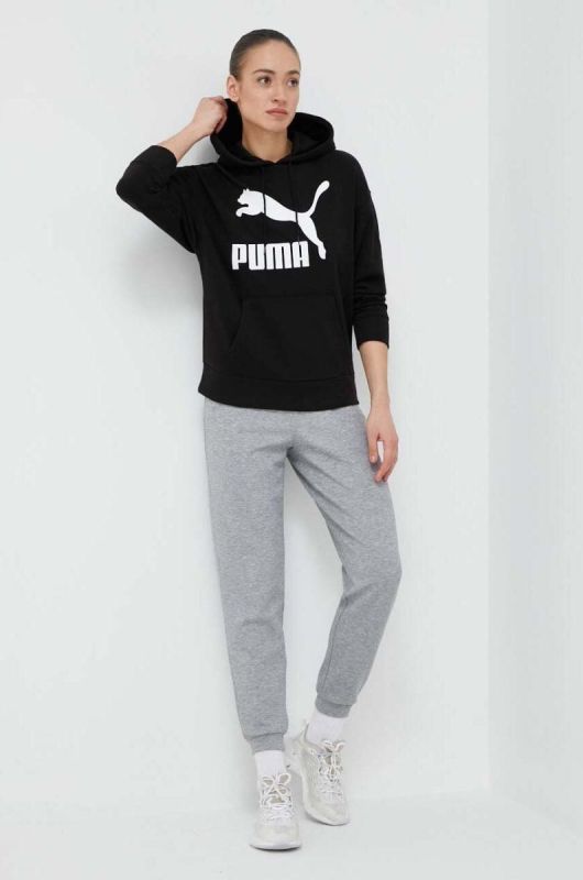 Кофта Puma жіноча колір чорний з капюшоном з принтом (3213819)