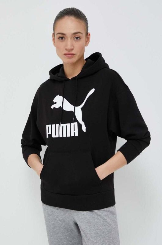 Кофта Puma жіноча колір чорний з капюшоном з принтом (3213819) фото 2
