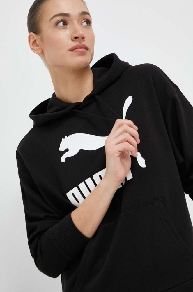 Кофта Puma жіноча колір чорний з капюшоном з принтом (3213819) фото 4