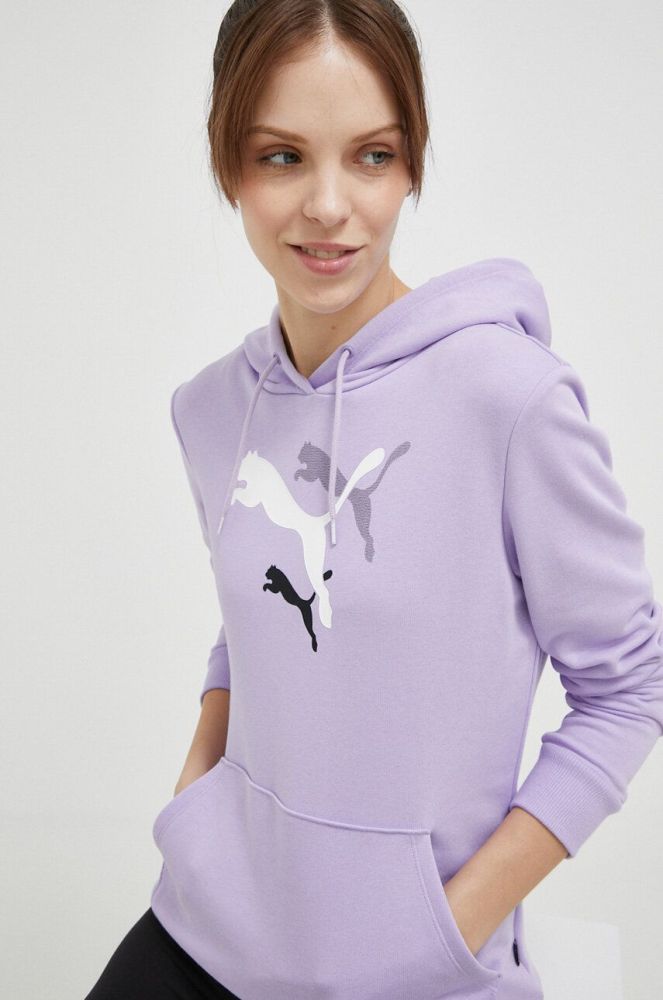 Кофта Puma колір фіолетовий з капюшоном з принтом