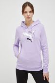 Кофта Puma колір фіолетовий з капюшоном з принтом