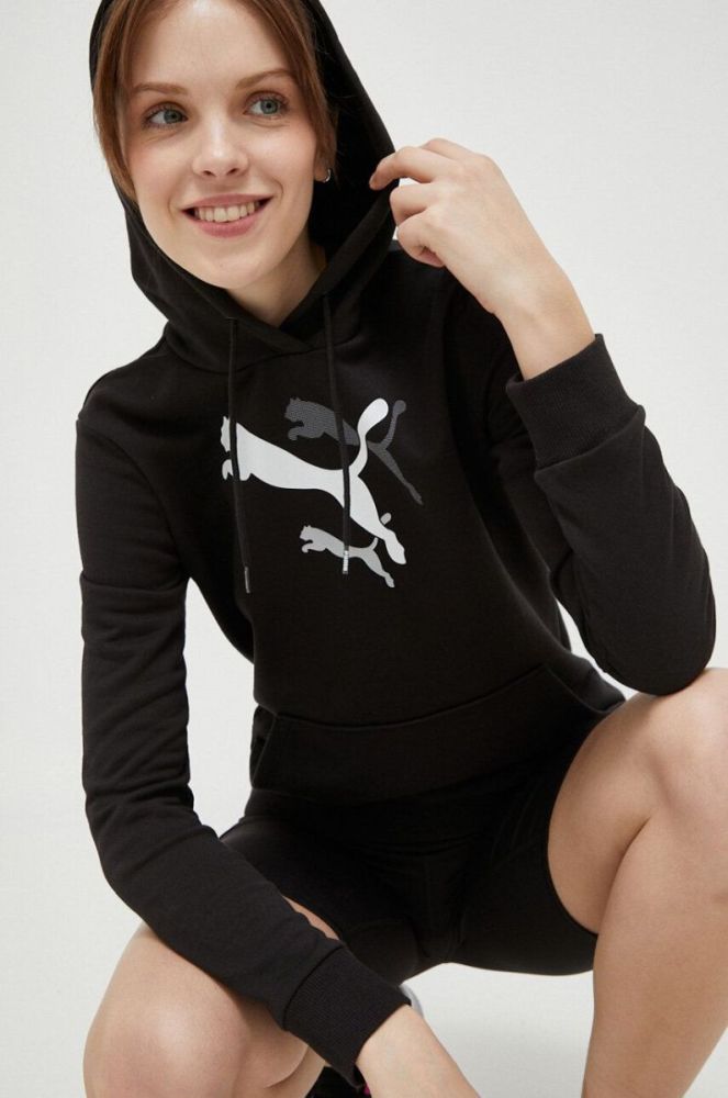 Кофта Puma колір чорний з капюшоном з принтом (3210785) фото 4