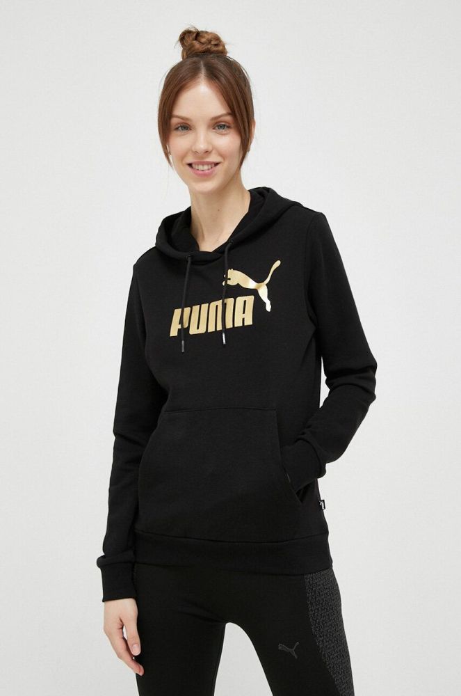 Кофта Puma колір чорний з капюшоном з принтом (3212158)