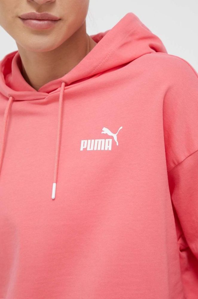 Бавовняна кофта Puma жіноча колір рожевий з капюшоном з принтом фото 5