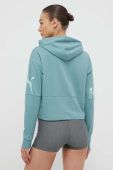 Бавовняна кофта Puma жіноча колір зелений з капюшоном з принтом