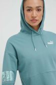 Бавовняна кофта Puma жіноча колір зелений з капюшоном з принтом