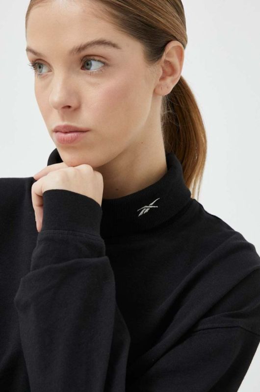 Бавовняний лонгслів Reebok Classic колір чорний гольф фото 2