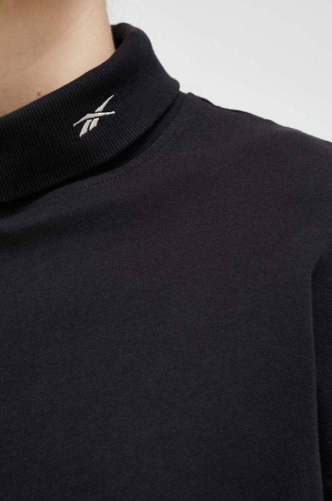 Бавовняний лонгслів Reebok Classic колір чорний гольф фото 4