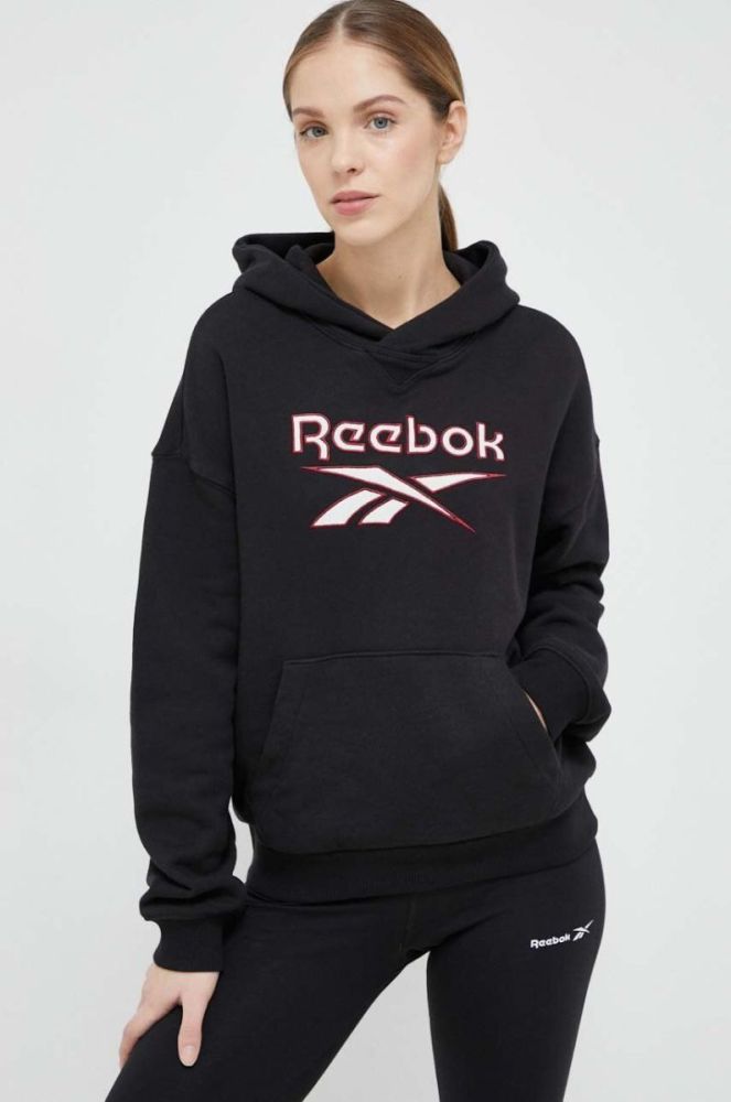 Кофта Reebok Classic жіноча колір чорний з капюшоном з принтом HS4718-BLACK фото 2