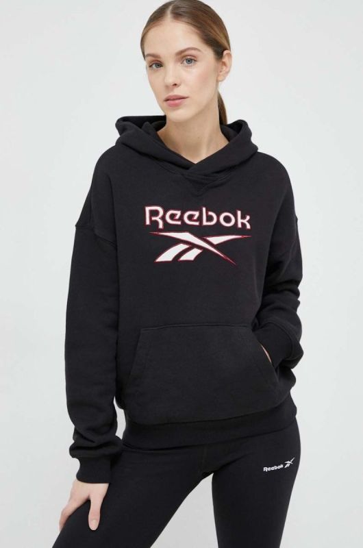 Кофта Reebok Classic жіноча колір чорний з капюшоном з принтом HS4718-BLACK фото 2