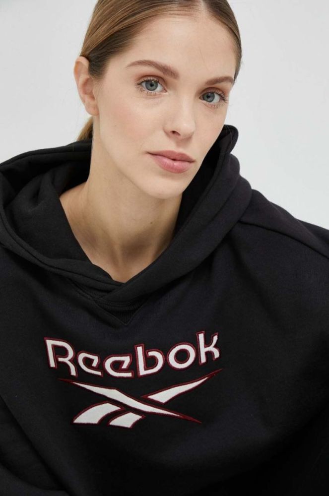 Кофта Reebok Classic жіноча колір чорний з капюшоном з принтом HS4718-BLACK фото 4