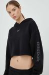 Кофта Reebok жіноча колір чорний з капюшоном з принтом (2987743)