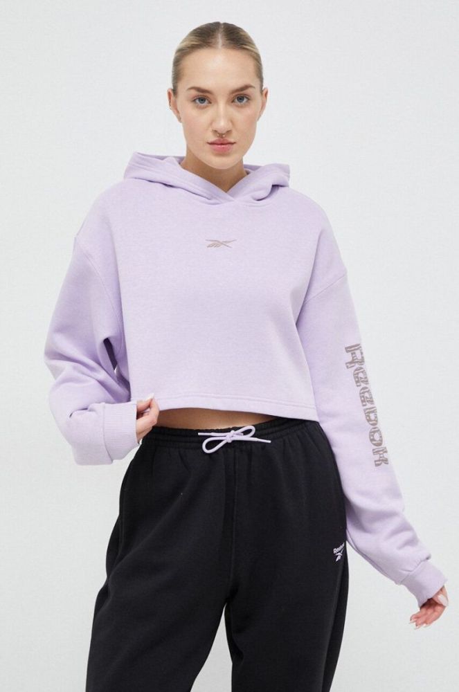 Кофта Reebok жіноча колір фіолетовий з капюшоном з принтом (3013022) фото 4