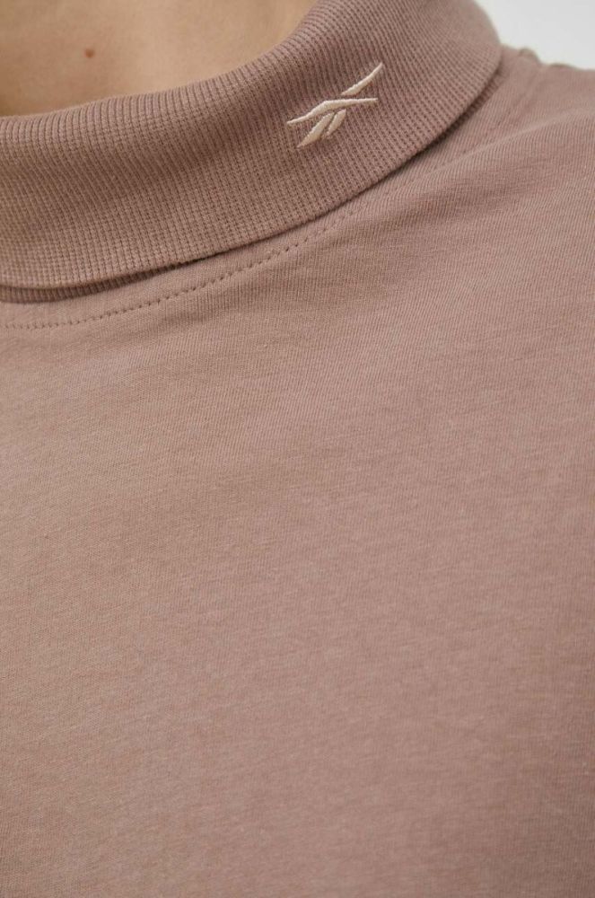 Бавовняний лонгслів Reebok Classic колір бежевий гольф фото 4