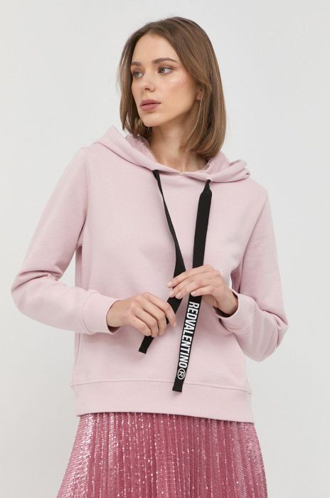Бавовняна кофта Red Valentino жіноча колір рожевий з капюшоном однотонна