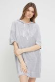 Кофта лаунж Dkny колір сірий з капюшоном з принтом