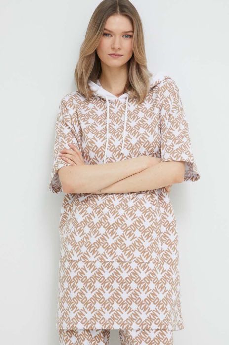 Кофта лаунж Dkny колір бежевий з капюшоном візерунок