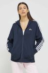 Бавовняна кофта adidas жіноча колір синій з капюшоном з аплікацією